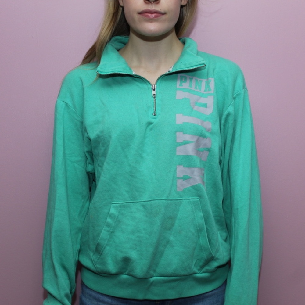 VS Pink Seafoam Green Half Zip w/ Grey Logo